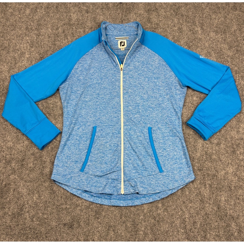 FootJoy Womens Blue Heather Space Dye Full Zip Golf Jacket Size L Thumbholes